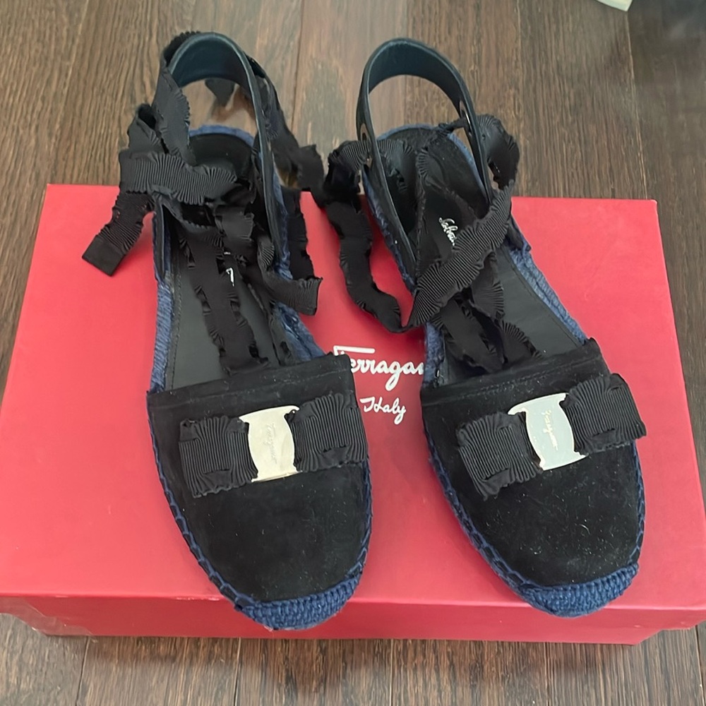 Never worn Ferragamo  tie up  flats